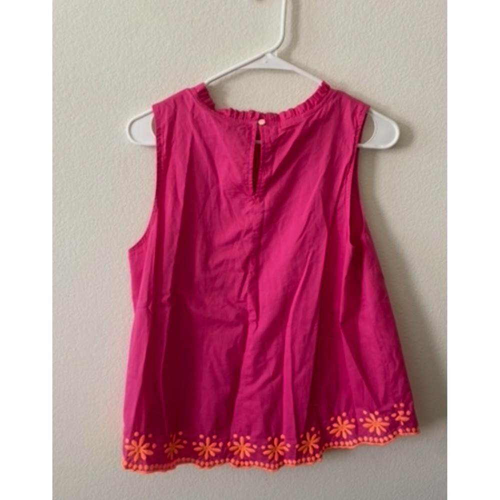 J.Crew Pink Sleeveless Ruffle Neck Top Floral Eyelet Scallop Hem Small - Picture 4 of 4